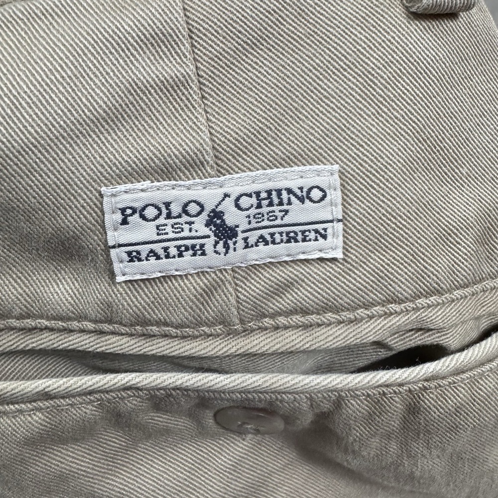 Polo Ralph Lauren 90s Vintage Chino Pants Mens Beige 35x34 Zip Fly Pleated - Picture 8 of 10